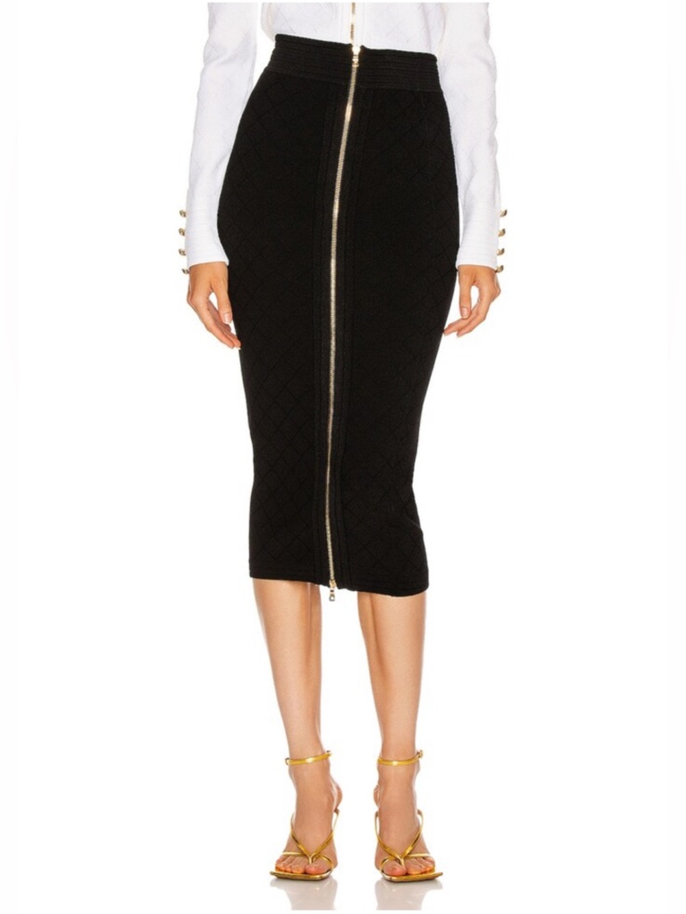 BALMAIN
Zip Detailed Diamond Knit Midi Skirt - Picture 2 of 5